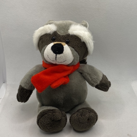Kinder Ferrero Raccoon Christmas 8” Cuddly Soft Plush Stuffed Toy Red Scarf - Picture 9 of 9